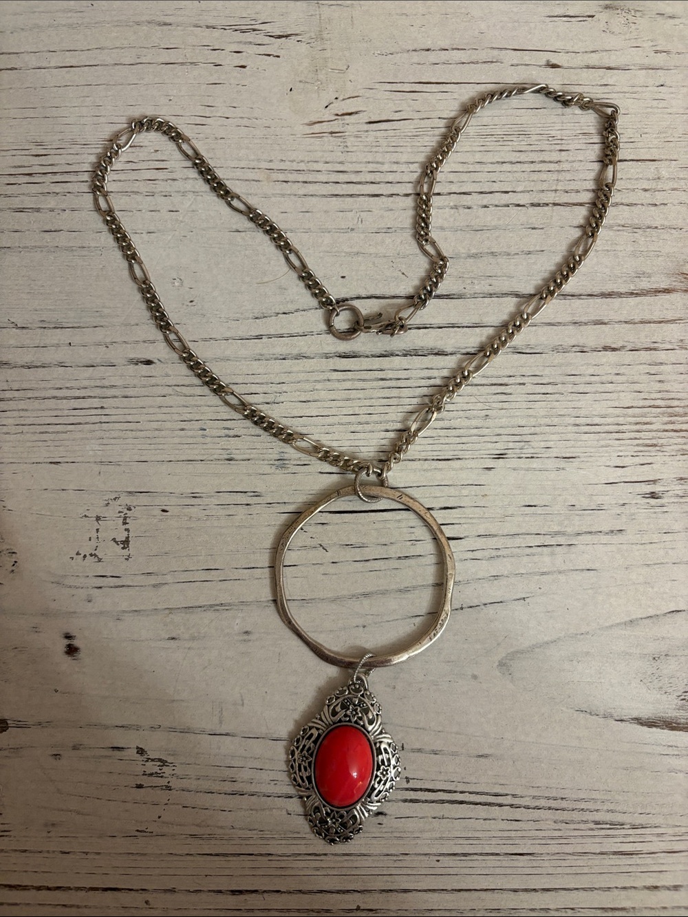 Silver-Tone Necklace with Pink  Pendant